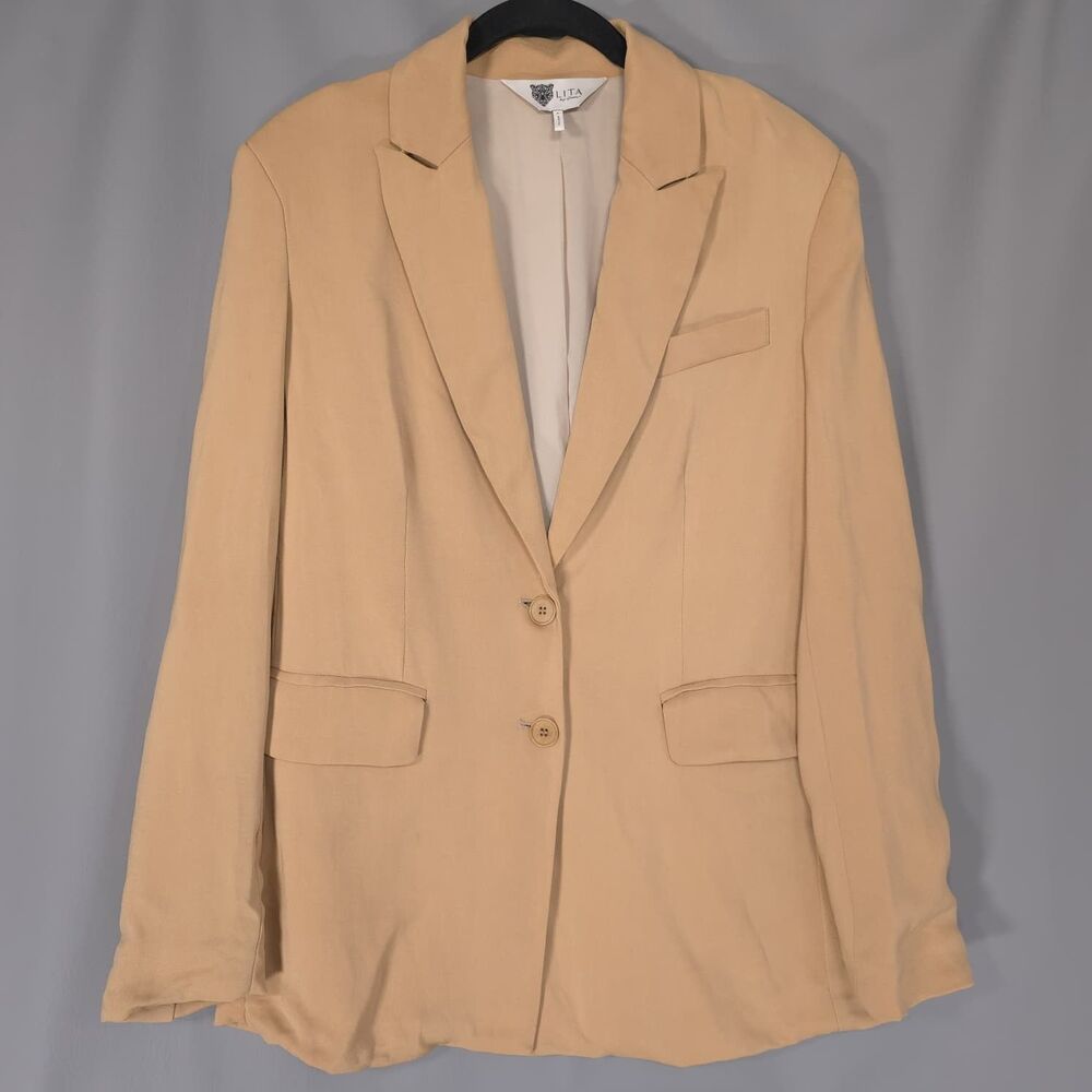 LITA BY CIARA Women's Blazer Jacket SMALL Tan Button Front ITALY MADE L55-1